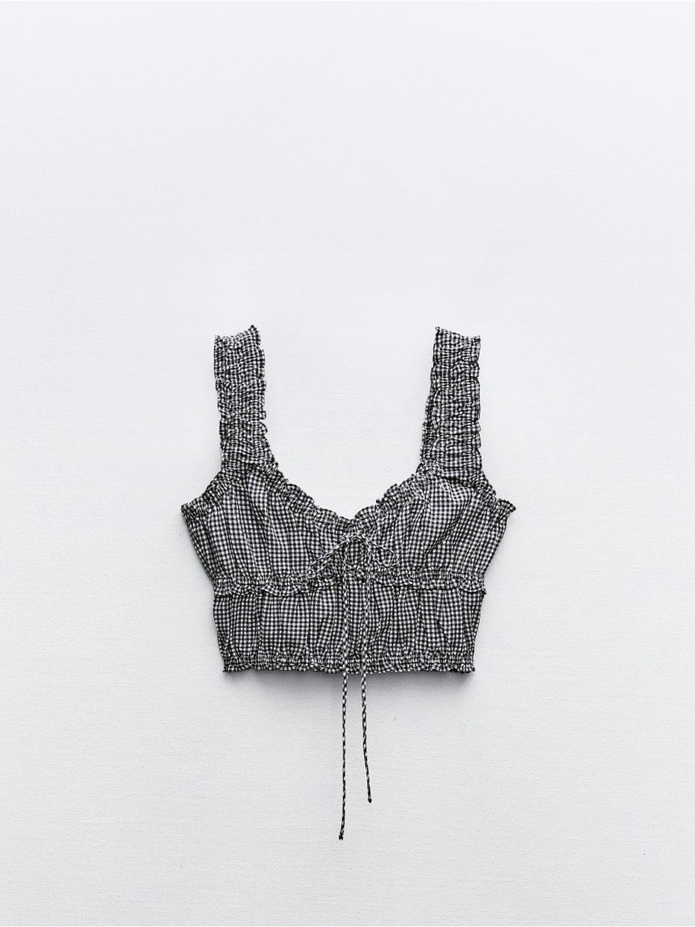 Zara Black and White Gingham Smocked Crop Top